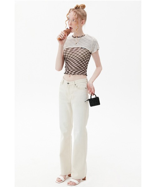 KIRSH(キルシー)の「『KIRSH/キルシー』WAVE STITCH CROP T-SHIRT KH/ウエーブステッチクロップド丈 半袖Tシャツ(Tシャツ/カットソー・レディース・ブラウン/アイボリー・FREE)」の13枚目の写真