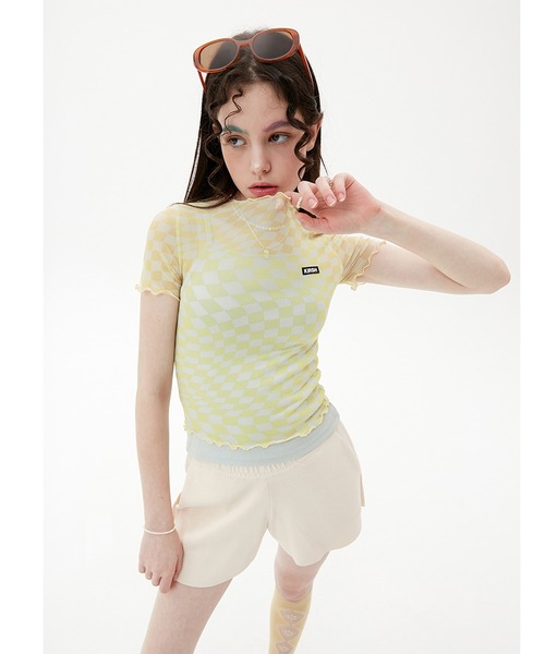 KIRSH(キルシー)の「『KIRSH/キルシー』WAVE STITCH CROP T-SHIRT KH/ウエーブステッチクロップド丈 半袖Tシャツ(Tシャツ/カットソー・レディース・ブラウン/アイボリー・FREE)」の5枚目の写真