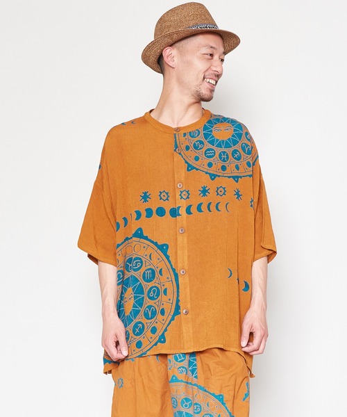 チャイハネ（チャイハネ）の「【チャイハネ】サンムーンMEN'Sシャツ（シャツ/ブラウス・メンズ・ホワイト/オレンジ/ブルー/ブラック/カーキ・FREE）」の5枚目の写真