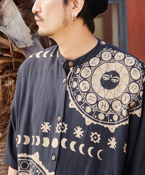 チャイハネ（チャイハネ）の「【チャイハネ】サンムーンMEN'Sシャツ（シャツ/ブラウス・メンズ・ホワイト/オレンジ/ブルー/ブラック/カーキ・FREE）」の6枚目の写真