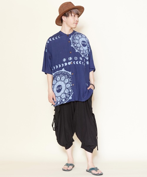 チャイハネ（チャイハネ）の「【チャイハネ】サンムーンMEN'Sシャツ（シャツ/ブラウス・メンズ・ホワイト/オレンジ/ブルー/ブラック/カーキ・FREE）」の9枚目の写真