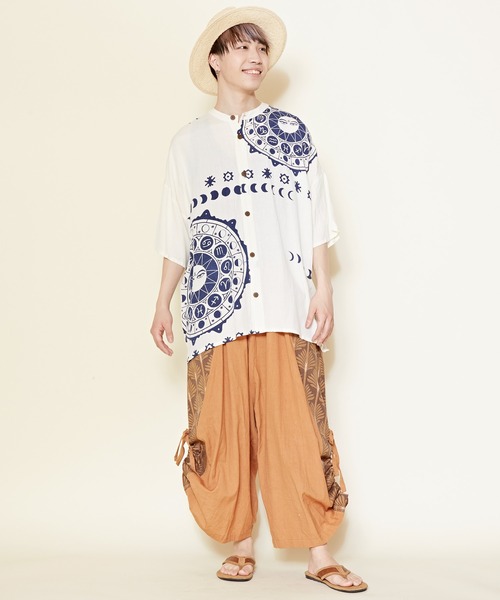 チャイハネ（チャイハネ）の「【チャイハネ】サンムーンMEN'Sシャツ（シャツ/ブラウス・メンズ・ホワイト/オレンジ/ブルー/ブラック/カーキ・FREE）」の12枚目の写真