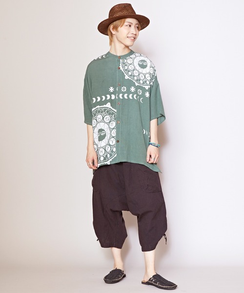 チャイハネ（チャイハネ）の「【チャイハネ】サンムーンMEN'Sシャツ（シャツ/ブラウス・メンズ・ホワイト/オレンジ/ブルー/ブラック/カーキ・FREE）」の17枚目の写真