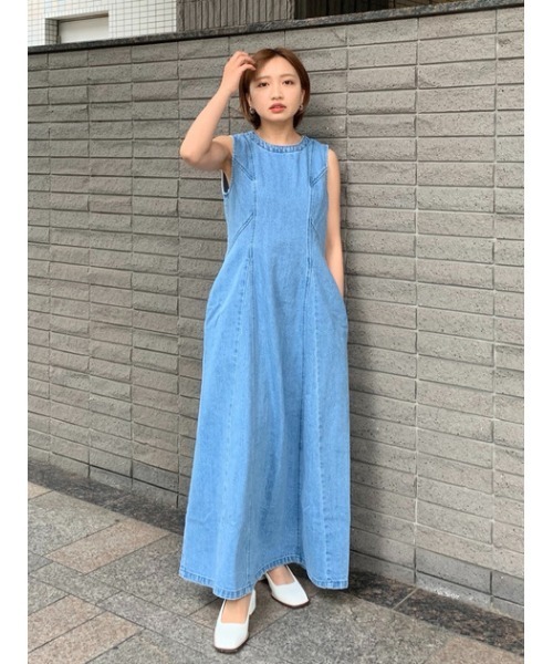 【美品】 moussy BACK OPEN DENIM LONG トップス MOUSSY（マウジー）の「BACK OPEN DENIM LONG トップス（その他