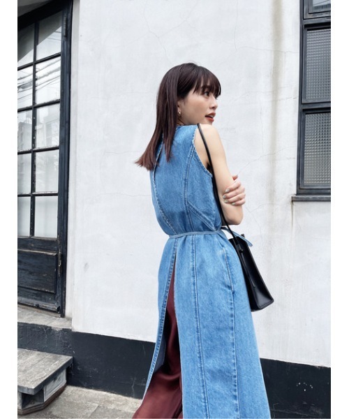 【美品】 moussy BACK OPEN DENIM LONG トップス MOUSSY（マウジー）の「BACK OPEN DENIM LONG トップス（その他