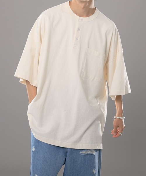 kutir(クティール)の「ヘンリーネックTシャツ(Tシャツ/カットソー・メンズ・ライトブルー/オフホワイト/マスタード・MEDIUM/LARGE)」の3枚目の写真