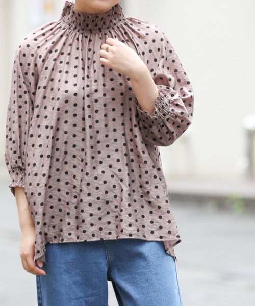 sakishimatokyo（サキシマトーキョー）の「【ZOZO限定】サキシマamp「シャーリングドットハイネックブラウス」（Tシャツ/カットソー・レディース・ピンク/アイボリー/ブラック・FREE）」の9枚目の写真