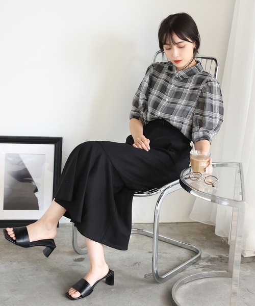 one after another NICE CLAUP（ワンアフターアナザーナイスクラップ）の「シアードット衿ブラウス（シャツ/ブラウス・レディース・ブラック/アイボリー/チェック・FREE）」の9枚目の写真