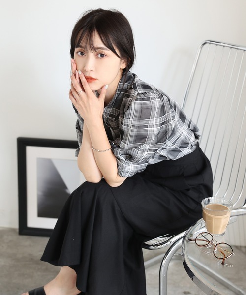 one after another NICE CLAUP（ワンアフターアナザーナイスクラップ）の「シアードット衿ブラウス（シャツ/ブラウス・レディース・ブラック/アイボリー/チェック・FREE）」の7枚目の写真