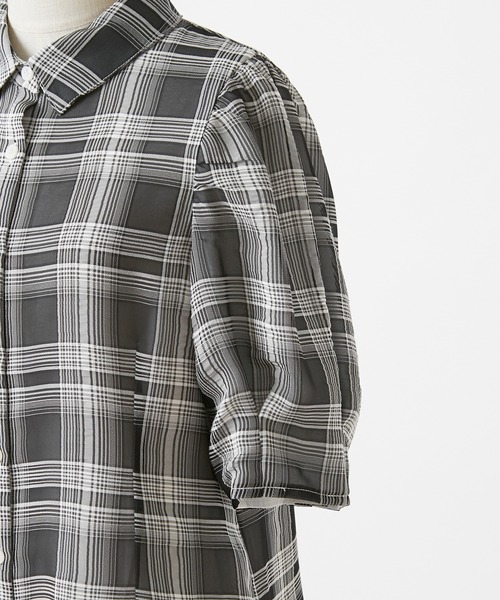 one after another NICE CLAUP（ワンアフターアナザーナイスクラップ）の「シアードット衿ブラウス（シャツ/ブラウス・レディース・ブラック/アイボリー/チェック・FREE）」の4枚目の写真