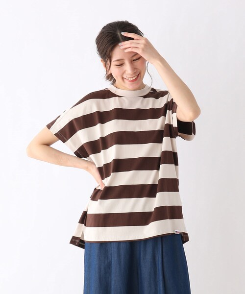 SHOO・LA・RUE(シューラルー)の「◆【SHOO ICE/USAコットン】フレンチスリーブボーダーTシャツ(Tシャツ/カットソー・レディース・チャコール/ライトグレー系4/ダークブラウン系4/キャメル・03/02/04)」の4枚目の写真