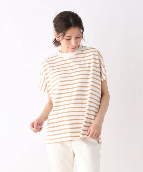 SHOO・LA・RUE(シューラルー)の「◆【SHOO ICE/USAコットン】フレンチスリーブボーダーTシャツ(Tシャツ/カットソー・レディース・チャコール/ライトグレー系4/ダークブラウン系4/キャメル・03/02/04)」の1枚目の写真