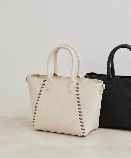 ROPE' PICNIC(ロペピクニック)の「ハンドステッチミドルトート&ショルダーバッグ(ショルダーバッグ・レディース・ブラック/ホワイト系その他5/グリーン・FREE)」の2枚目の写真