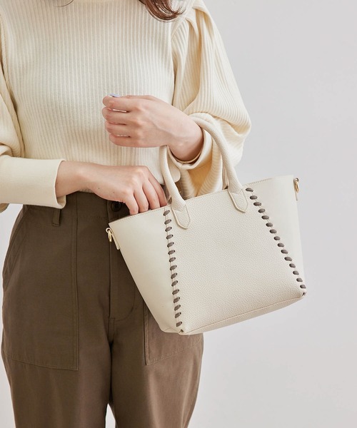 ROPE' PICNIC(ロペピクニック)の「ハンドステッチミドルトート&ショルダーバッグ(ショルダーバッグ・レディース・ブラック/ホワイト系その他5/グリーン・FREE)」の9枚目の写真