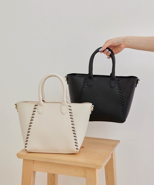 ROPE' PICNIC(ロペピクニック)の「ハンドステッチミドルトート&ショルダーバッグ(ショルダーバッグ・レディース・ブラック/ホワイト系その他5/グリーン・FREE)」の7枚目の写真