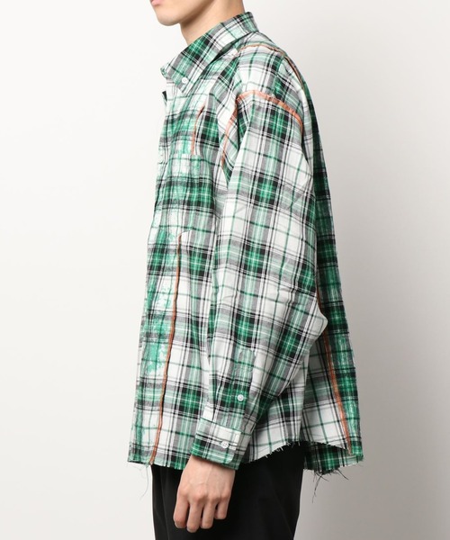 A4A（エーフォーエー）の「A4A/エーフォーエー/ブリーチ加工切り替えネルシャツ（シャツ/ブラウス・メンズ・レッド/ブルー/グリーン・FREE）」の5枚目の写真