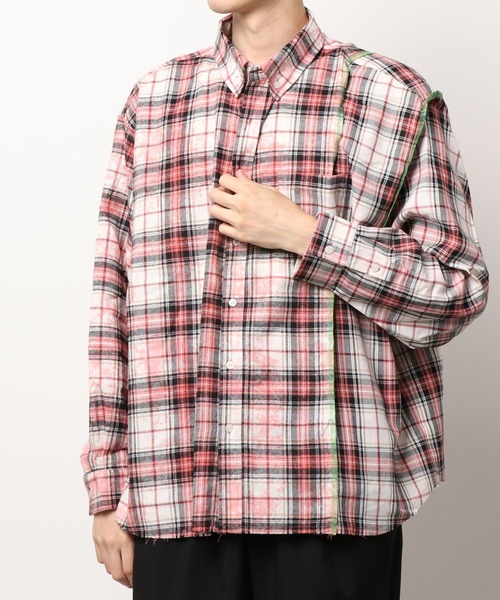 A4A（エーフォーエー）の「A4A/エーフォーエー/ブリーチ加工切り替えネルシャツ（シャツ/ブラウス・メンズ・レッド/ブルー/グリーン・FREE）」の6枚目の写真