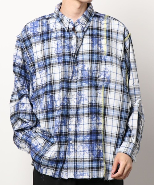 A4A（エーフォーエー）の「A4A/エーフォーエー/ブリーチ加工切り替えネルシャツ（シャツ/ブラウス・メンズ・レッド/ブルー/グリーン・FREE）」の7枚目の写真