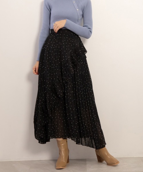 ADIRA（アディラ）の「ランダムプリーツスカート（スカート・レディース・ブラック/ベージュ・MEDIUM）」の2枚目の写真