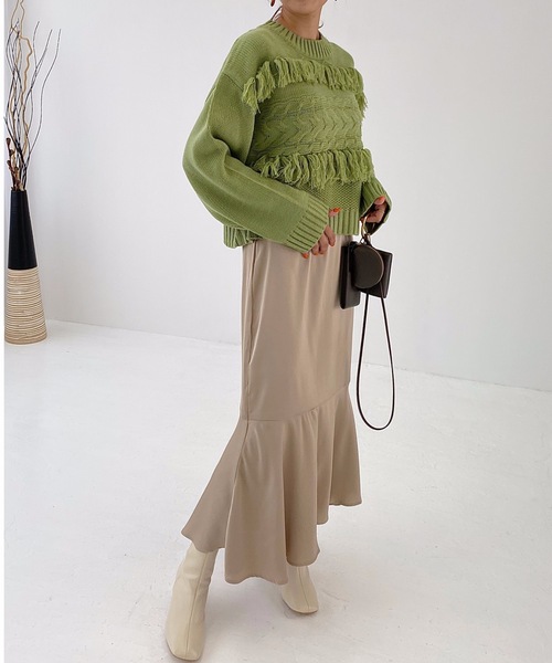 StyleSea(スタイルシー)の「サテンマーメイドスカート(スカート・レディース・ブラック/ベージュ/ブラウン/イエロー・FREE)」の5枚目の写真