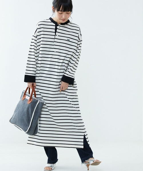 FREAK'S STORE（フリークスストア）の「TOWN CRAFT × FREAK'S STORE/タウンクラフト　別注 クレリックワンピース（ワンピース・レディース・ネイビー/オフホワイト/その他13/ブラック/ブルーグリーン/ナチュラル/グリーン/チャコールグレー・ﾌﾘ-）」の4枚目の写真