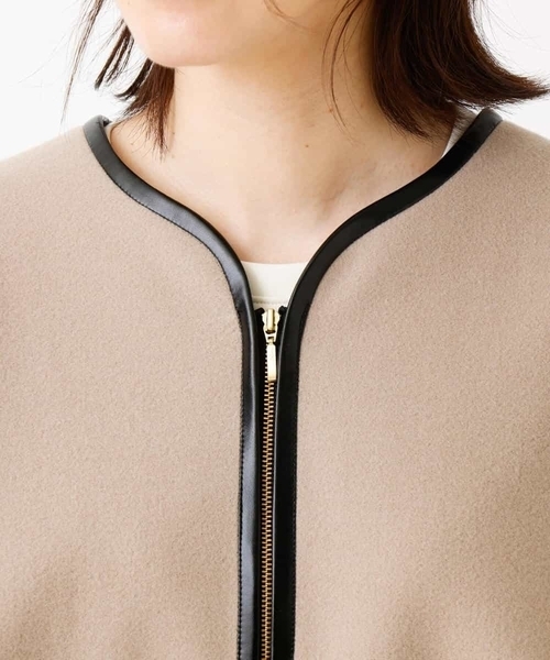 美品 MK ミッシェルクラン エコレザー パイピング ポンチョ コート グレー 楽天市場】エコレザーパイピング ポンチョコート／洗える／MK