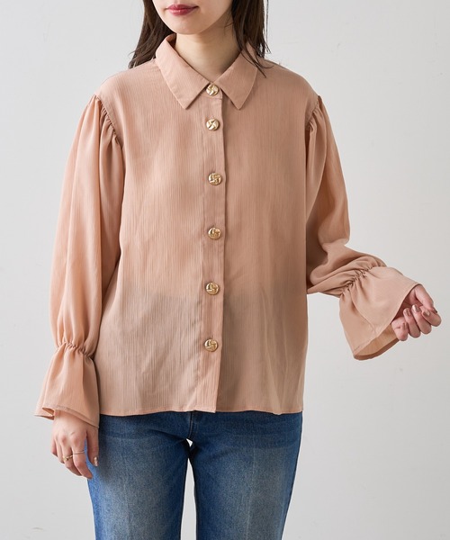 natural couture(ナチュラルクチュール)の「変わり釦キャンディスリーブシャツブラウス(シャツ/ブラウス・レディース・オフホワイト/ブラウン/ピンク・FREE)」の18枚目の写真