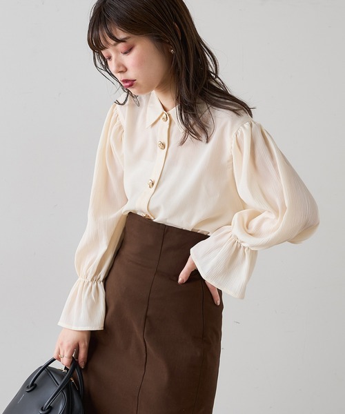natural couture(ナチュラルクチュール)の「変わり釦キャンディスリーブシャツブラウス(シャツ/ブラウス・レディース・オフホワイト/ブラウン/ピンク・FREE)」の19枚目の写真