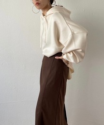 wee9s | volume sleeve over size bonding ponte hoodie / お尻すっぽりボリュームスリーブオーバーサイズボンディングフーディーパーカー(パーカー)