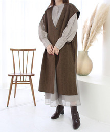 Vカットヘリンボーンロングベスト