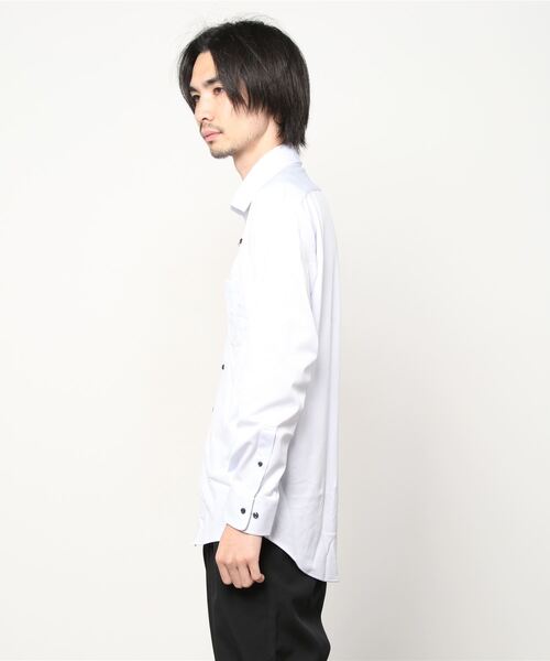 Perfect Suit FActory(パーフェクトスーツファクトリー)の「【完全ノーアイロン】長袖アイシャツ トリプルヒート 千鳥 ブルー/ネイビー/ホワイト(ビジネスシャツ・メンズ・ホワイト/ネイビー/ブルー・首回り45cm-裄丈86cm/首回り43cm-裄丈86cm/首回り37cm-裄丈80cm/首回り39cm-裄丈82cm/首回り39cm-裄丈80cm/首回り41cm-裄丈84cm/首回り41cm-裄丈82cm)」の10枚目の写真