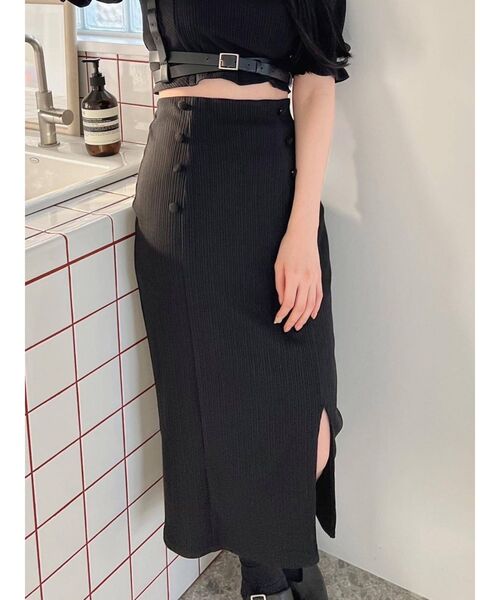 EATME（イートミー）の「シングルスリットリブスカート（セットアップ可能）（スカート・レディース・ブラック/ベージュ/ブルー・FREE）」の2枚目の写真