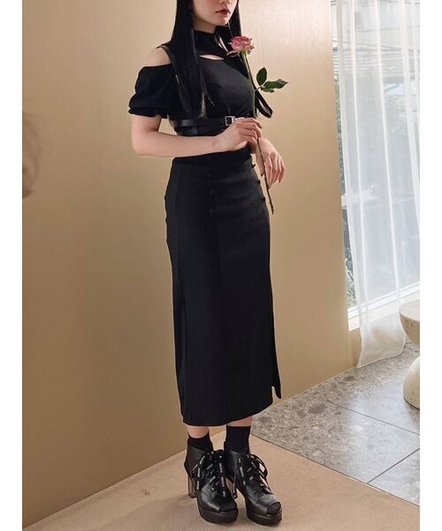 EATME（イートミー）の「シングルスリットリブスカート（セットアップ可能）（スカート・レディース・ブラック/ベージュ/ブルー・FREE）」の6枚目の写真