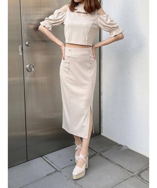 EATME（イートミー）の「シングルスリットリブスカート（セットアップ可能）（スカート・レディース・ブラック/ベージュ/ブルー・FREE）」の14枚目の写真