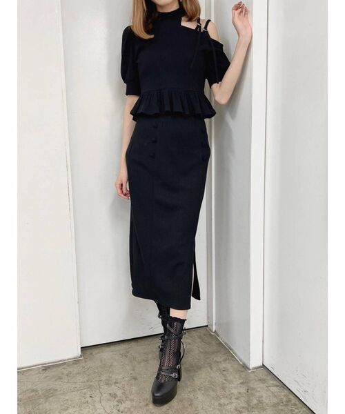 EATME（イートミー）の「シングルスリットリブスカート（セットアップ可能）（スカート・レディース・ブラック/ベージュ/ブルー・FREE）」の18枚目の写真