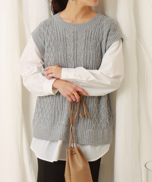 libelle more（リベル モア）の「ニットベスト＋シャツ　ドッキングプルオーバー（ニット/セーター・レディース・杢グレー/スモークピンク/アイボリー/ブラック/ライトベージュ・M）」の4枚目の写真