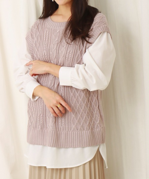 libelle more（リベル モア）の「ニットベスト＋シャツ　ドッキングプルオーバー（ニット/セーター・レディース・杢グレー/スモークピンク/アイボリー/ブラック/ライトベージュ・M）」の5枚目の写真