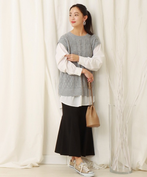 libelle more（リベル モア）の「ニットベスト＋シャツ　ドッキングプルオーバー（ニット/セーター・レディース・杢グレー/スモークピンク/アイボリー/ブラック/ライトベージュ・M）」の19枚目の写真