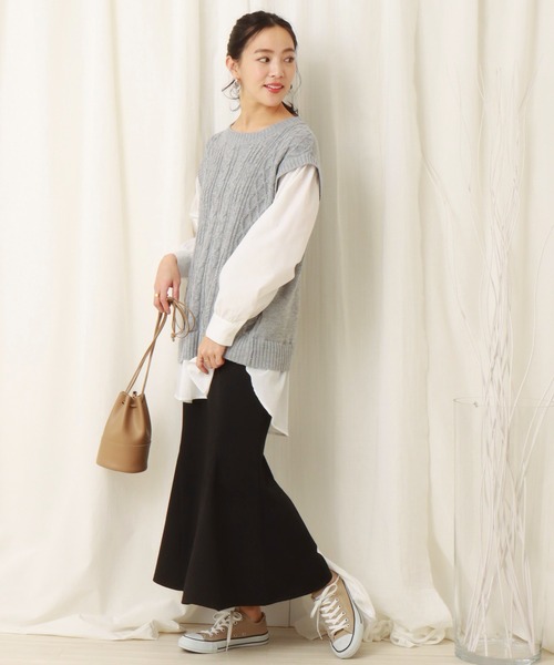 libelle more（リベル モア）の「ニットベスト＋シャツ　ドッキングプルオーバー（ニット/セーター・レディース・杢グレー/スモークピンク/アイボリー/ブラック/ライトベージュ・M）」の20枚目の写真