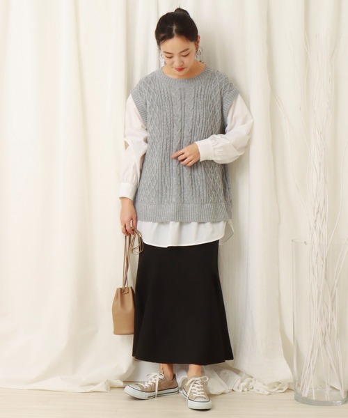 libelle more（リベル モア）の「ニットベスト＋シャツ　ドッキングプルオーバー（ニット/セーター・レディース・杢グレー/スモークピンク/アイボリー/ブラック/ライトベージュ・M）」の21枚目の写真
