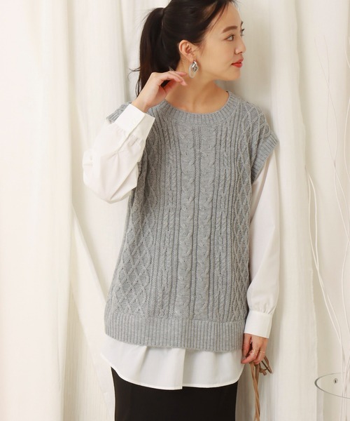 libelle more（リベル モア）の「ニットベスト＋シャツ　ドッキングプルオーバー（ニット/セーター・レディース・杢グレー/スモークピンク/アイボリー/ブラック/ライトベージュ・M）」の22枚目の写真