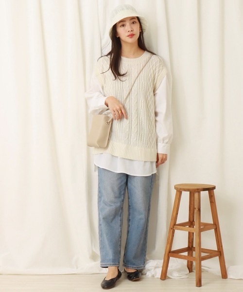 libelle more（リベル モア）の「ニットベスト＋シャツ　ドッキングプルオーバー（ニット/セーター・レディース・杢グレー/スモークピンク/アイボリー/ブラック/ライトベージュ・M）」の6枚目の写真