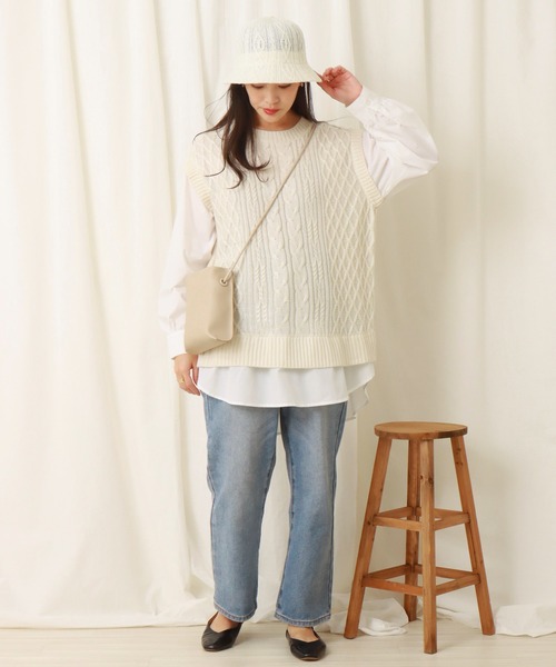 libelle more（リベル モア）の「ニットベスト＋シャツ　ドッキングプルオーバー（ニット/セーター・レディース・杢グレー/スモークピンク/アイボリー/ブラック/ライトベージュ・M）」の7枚目の写真