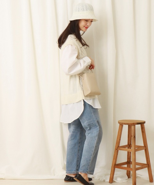 libelle more（リベル モア）の「ニットベスト＋シャツ　ドッキングプルオーバー（ニット/セーター・レディース・杢グレー/スモークピンク/アイボリー/ブラック/ライトベージュ・M）」の8枚目の写真