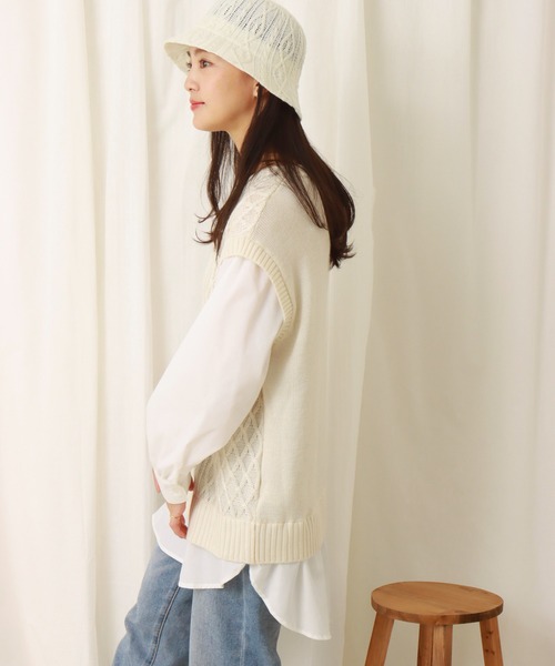 libelle more（リベル モア）の「ニットベスト＋シャツ　ドッキングプルオーバー（ニット/セーター・レディース・杢グレー/スモークピンク/アイボリー/ブラック/ライトベージュ・M）」の12枚目の写真