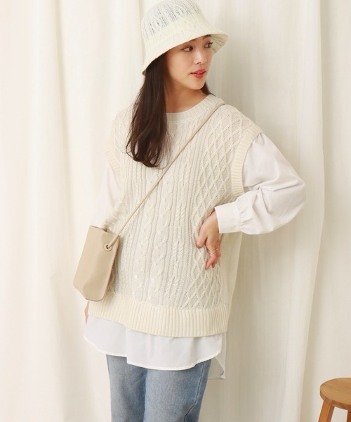 libelle more（リベル モア）の「ニットベスト＋シャツ　ドッキングプルオーバー（ニット/セーター・レディース・杢グレー/スモークピンク/アイボリー/ブラック/ライトベージュ・M）」の9枚目の写真