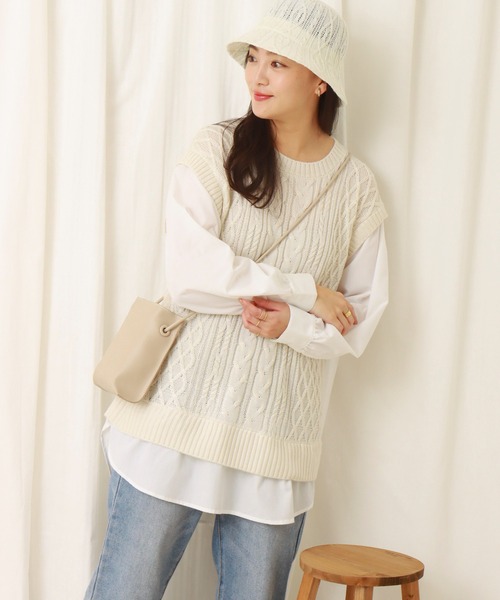 libelle more（リベル モア）の「ニットベスト＋シャツ　ドッキングプルオーバー（ニット/セーター・レディース・杢グレー/スモークピンク/アイボリー/ブラック/ライトベージュ・M）」の11枚目の写真