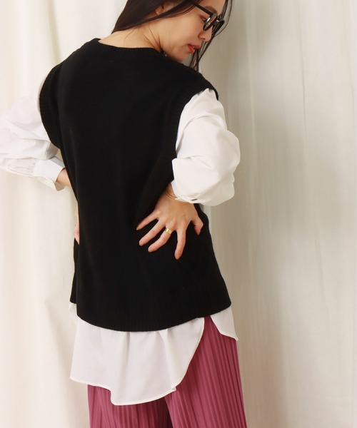 libelle more（リベル モア）の「ニットベスト＋シャツ　ドッキングプルオーバー（ニット/セーター・レディース・杢グレー/スモークピンク/アイボリー/ブラック/ライトベージュ・M）」の18枚目の写真