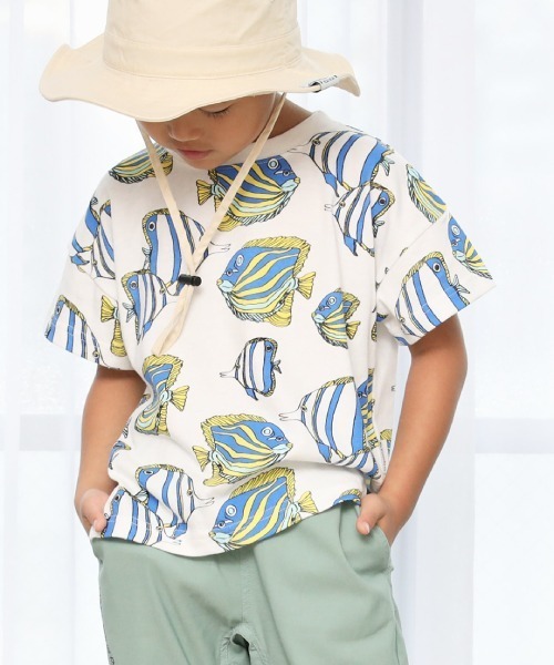MAKE YOUR DAY（メイクユアデイ）の「熱帯魚総柄半袖Tシャツ■80～140cm（Tシャツ/カットソー・キッズ・オフホワイト/ミント・90/100/110/120/80/130/140）」の2枚目の写真