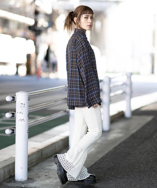 X-girl（エックスガール）の「WIDE SLEEVE PLAID SHIRT（シャツ/ブラウス・レディース・ブラック/ブルー・S/M）」の4枚目の写真